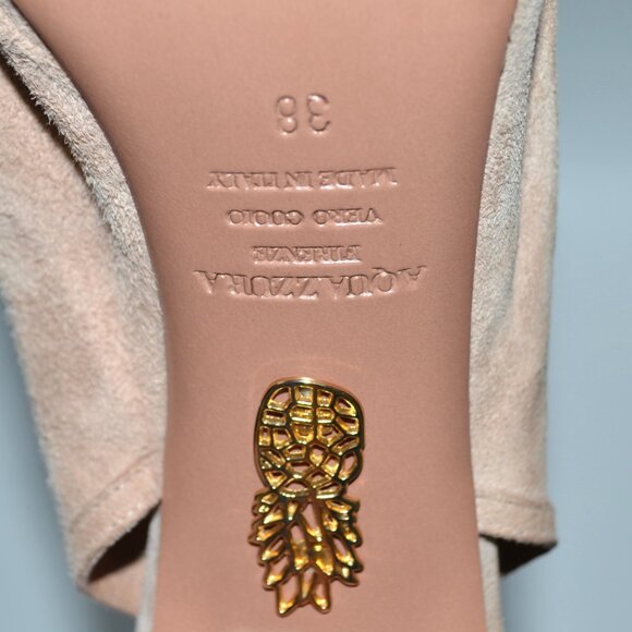 Aquazzura Nude Get Me Everywhere 105 Suede Sandal Heels SIZE 8 EU 38 - Picture 8 of 9